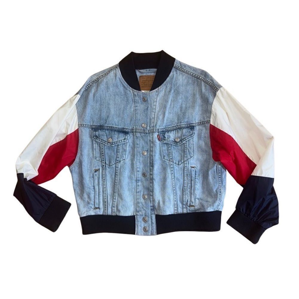 Levi's Denim Women's Vintage Denim Windbreaker Bomber Red White Blue Size Medium